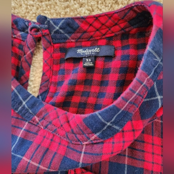 Madewell Women Short Sleeve Plaid Dress Size XSmall Red Blue Cotton Summer - Picture 6 of 6